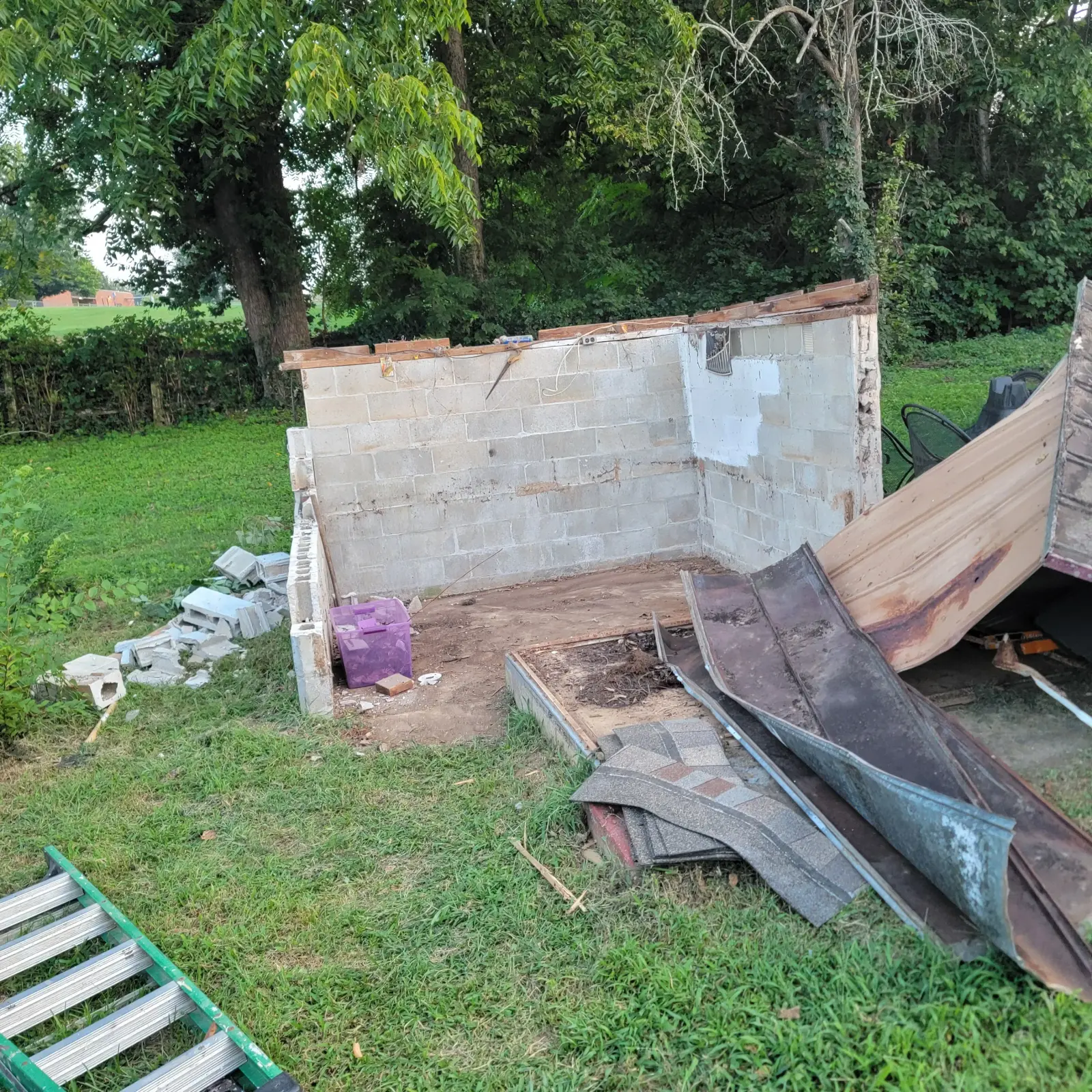 Backyard demolition debris pile